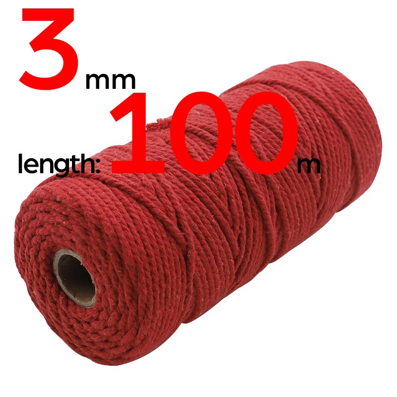 Cordón de Navidad para macramé, 3mm, 100m, cordón de macramé de color de 3 capas, cuerda de algodón suave trenzada de Triple hebra, 100% algodón, Macram DIY: 3mm 100m Red