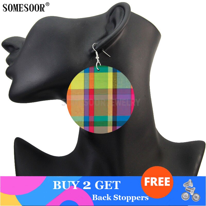 Somesoor Afrika Sieraden Bohemian Houten Zowel Afdrukken Ronde Hangers Zwarte Oorbellen Voor Vrouwen: Both Sides Print 2