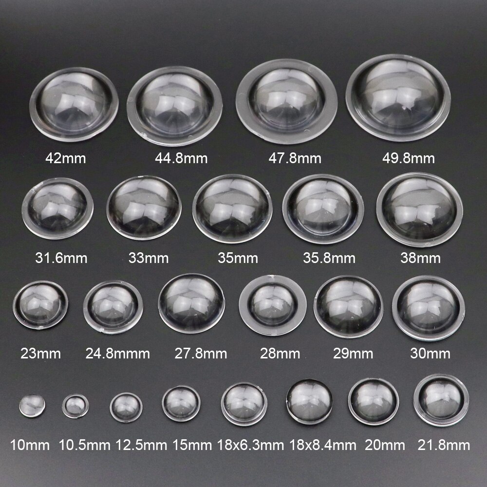 Lente de enfoque acrílico convexo PMMA Plano para linterna de bicicleta, foco de luz, 10, 15, 18, 20, 23, 25, 28, 29, 30, 32, 33, 35, 42mm