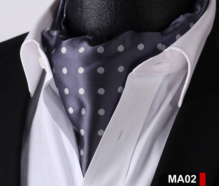 MA Check Polka Dot Silk Cravat Ties Casual Jacquard Woven Ascot: MA02 Gray