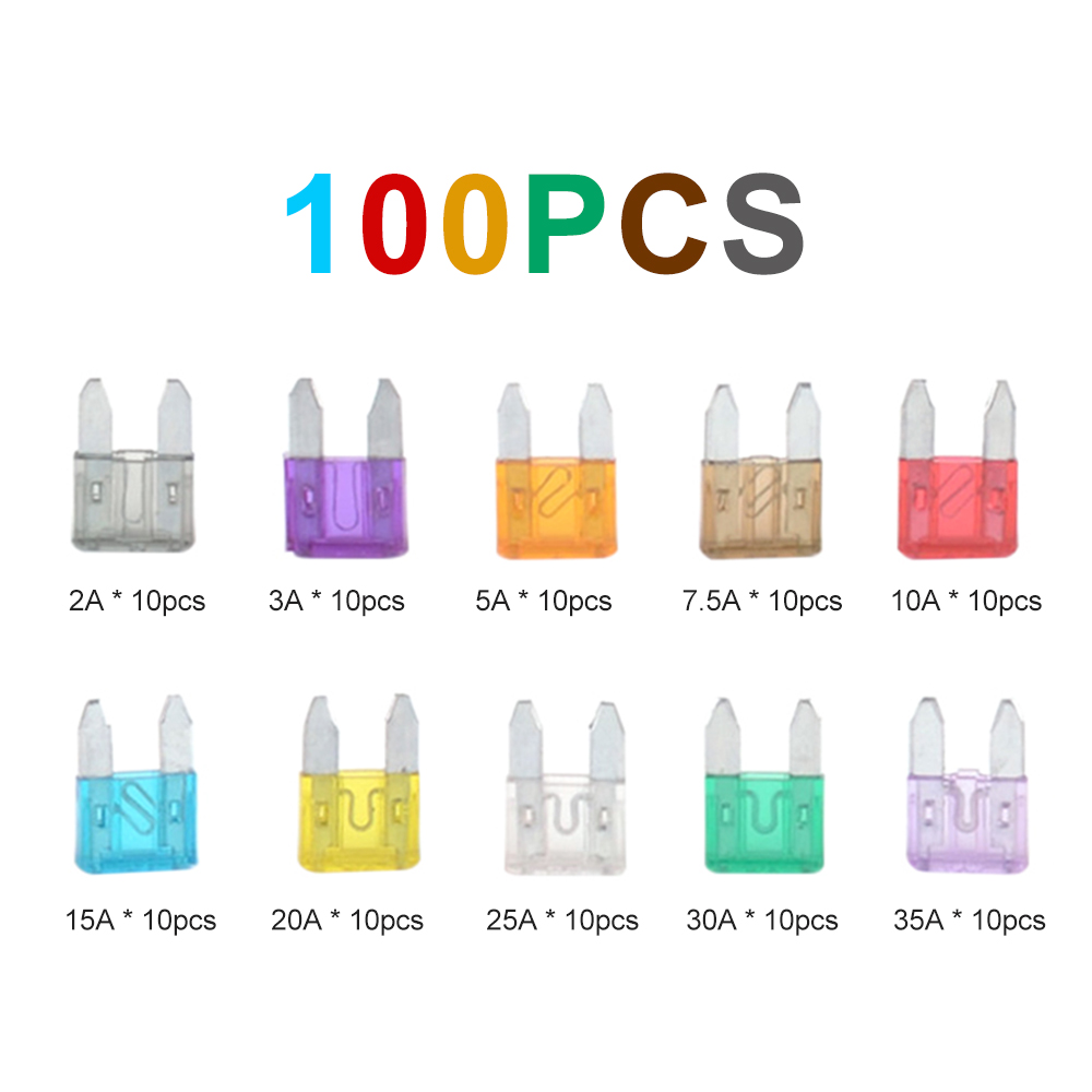 100pcs Mini Car Fuse Kit Color Coded for Ten Amps Fuses with Alligator Clip Electric Tester Tweezer Fuse Puller