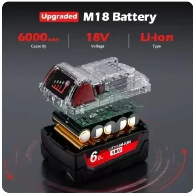 6,0 Ah M18 Akku für Milwaukee 18 V Li-Ion M18B5 48-11-1860 48-11-1850 48-11-1840 48-11-1830 48-11-1820 Ersatzbatterien
