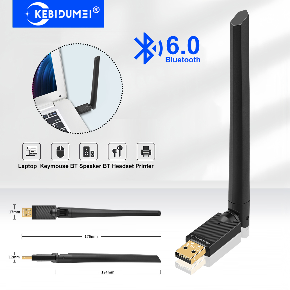 adapter Bluetooth 6.0 z anteną USB Dongle Odbiornik i nadajnik Bluetooth robić klawiatury i myszy okna 11/10/8.1 Bez sterowników: Niebieski