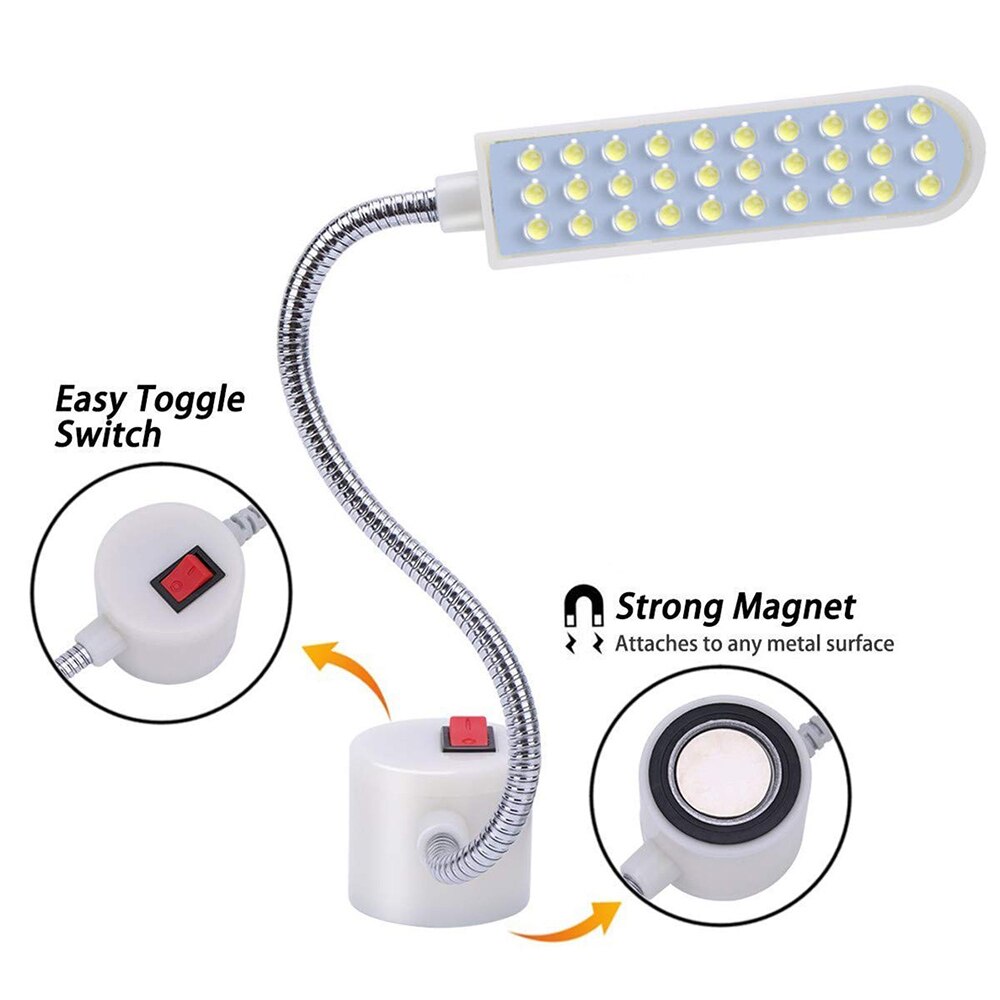 Luz para máquina de coser portátil LED 10/20/30, Base de montaje magnética, lámpara de cuello de cisne para toda la luz para máquina de coser