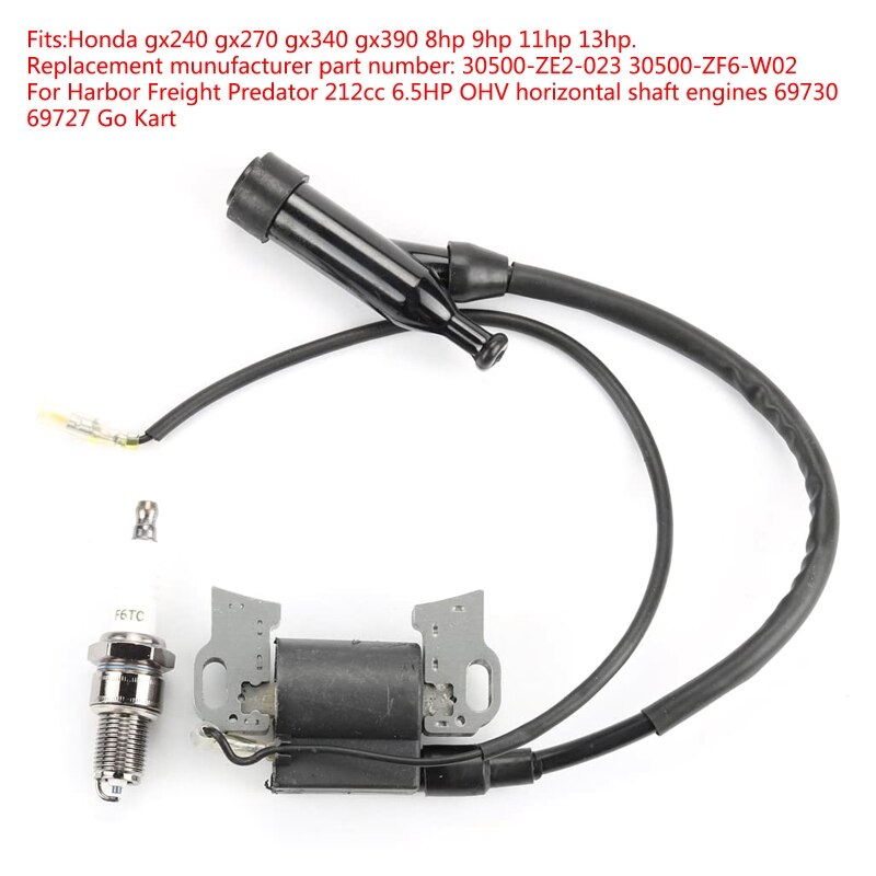 Ignition Coil for Hondae Gx240 Gx270 Gx340 Gx390 8hp 9hp 11hp 13hp Engine Lawn Mower Tractor Generator w/Spark Plug