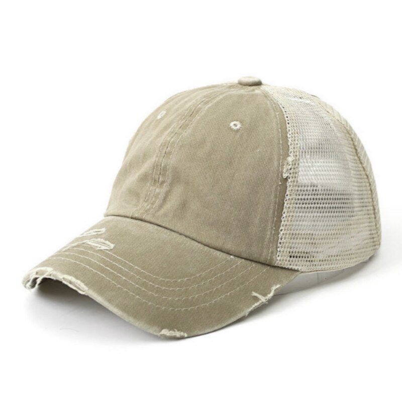 Mulheres Verão Chapéu Patchwork Angústia Messy Bun Rabo de Cavalo Chapéu Do Camionista da Malha Lavado Boné de Beisebol do Hip Hop Feminino Verão Chapéu Snapback: Cáqui