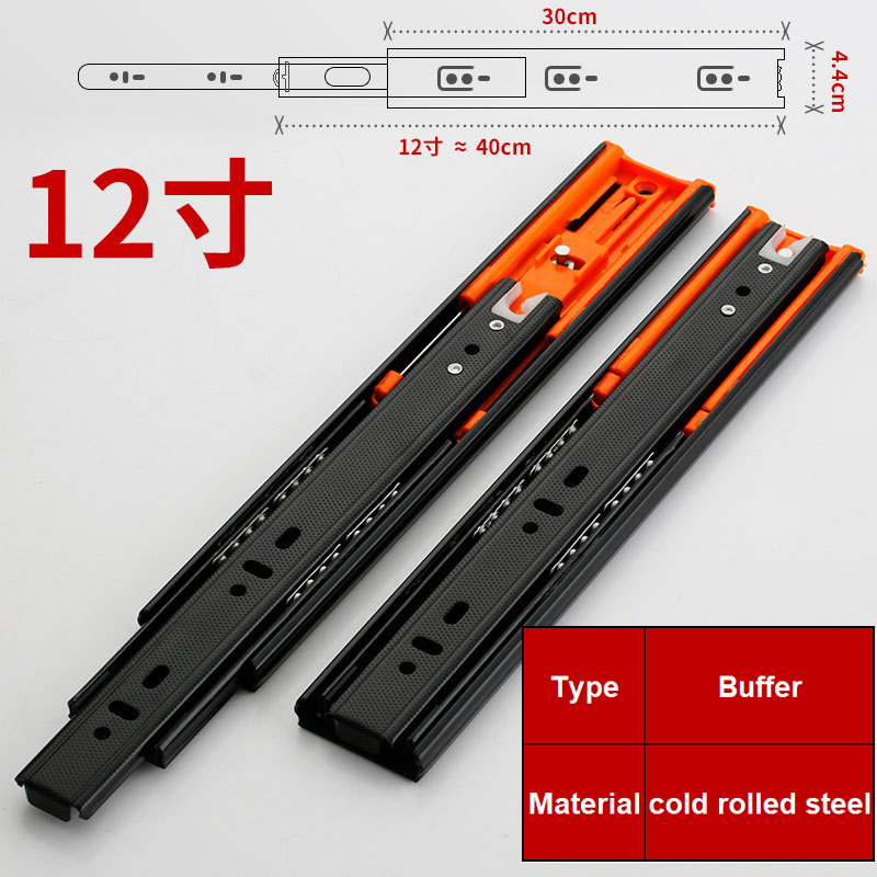 2PCS6" - 20" Stainless Steel Drawer Slides Soft Close Drawer Track Rail Sliding Three-Section Cabinet Slides Furniture Hardware: 12inchbufffer