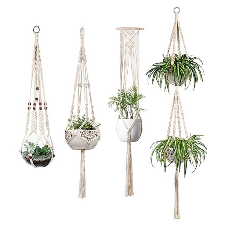 100% Handmade Macrame Plant Hanger Flower /Pot Hanger For Wall Decoration Countyard Garden Hand-knitted Hanging Home Decoration: 4PCS