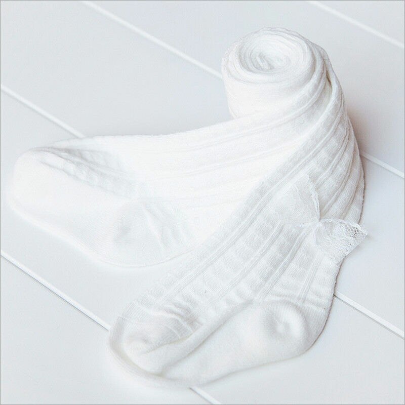 1 paar Kids Sokken Peuters Meisjes Kant Boog Knie Hoge Lange Zachte Warme Winter Katoenen baby Sokken Kids Gebreide gestreepte 5 Kleur: WHITE / 2 to 4 Years