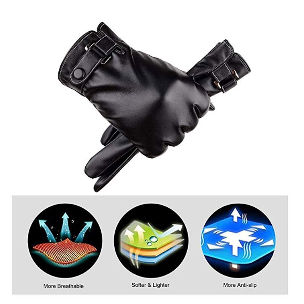 HAPPTYL 1 Paar Voll Palme Touchscreen Winter Handschuhe Warme PU Leder Handschuhe Winddicht in Kalten nasser Leichte Für männer