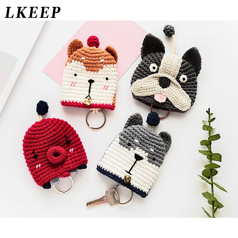Kids Cartoon Mini Key Wallet Holders Bags Pull Drawstring Keychain Holder Hand-woven Cute Key Holders
