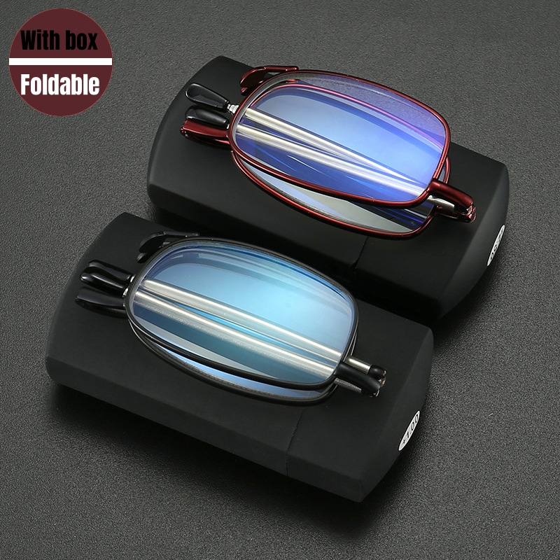 Opvouwbare leesbril met antenne, inclusief aansteker, draagbaar, anti-blauwlicht, metalen telescopische pootjes, unisex.