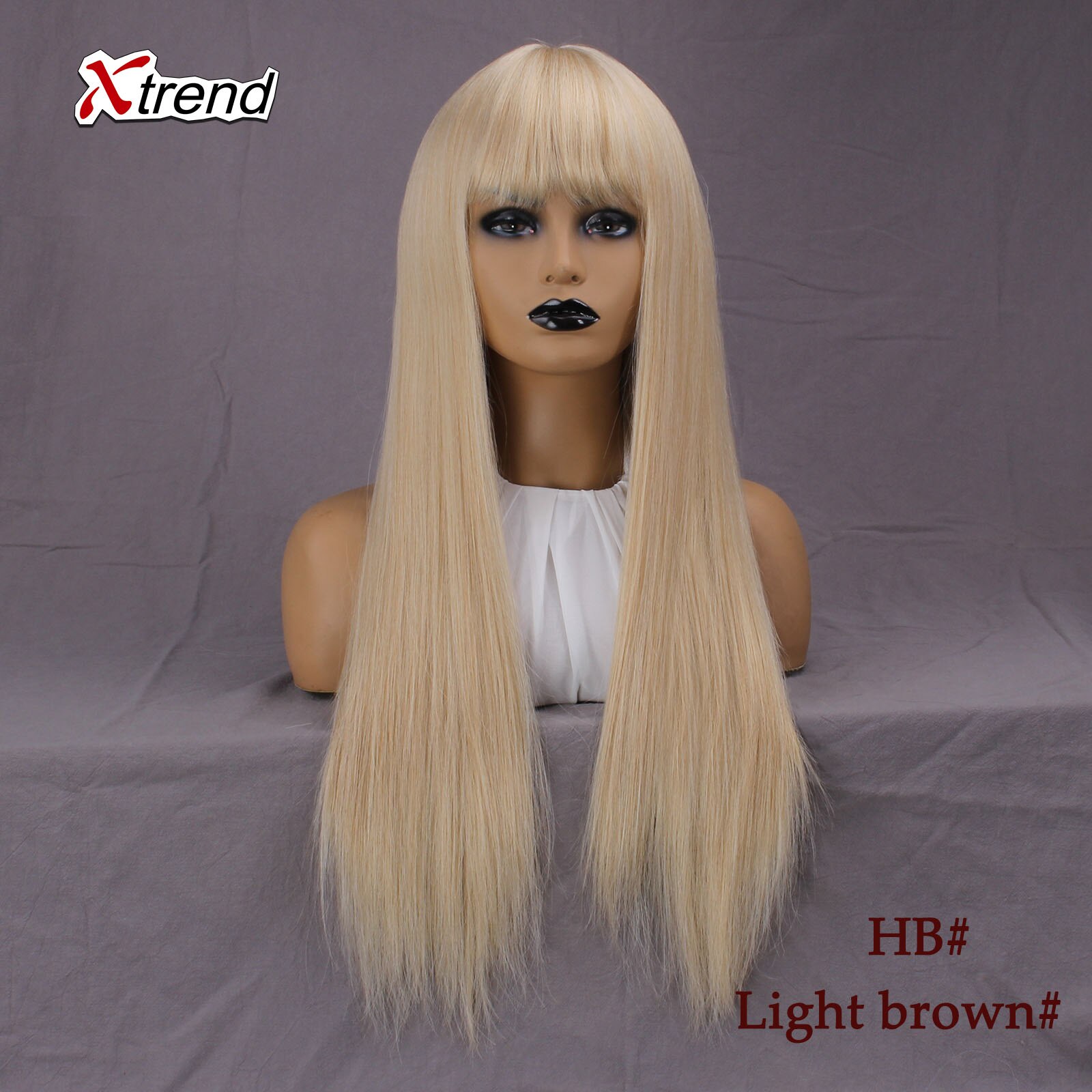 Xtrend Synthetic wig 26 Inch Straight Wig With Bangs Long Hair Wigs for Women Heat Resistant for Daily Halloween Cosplay Party: HB Light brown