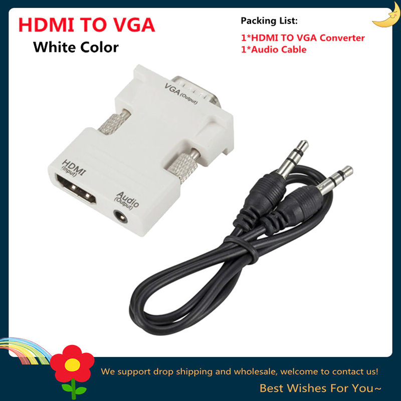 HDMI zu VGA Video Konverter Adapter 1080p VGA zu HDMI Adapter für PC Laptop zu HDTV Projektor Video Audio HDMI-kompatibel zu VGA: WHITE
