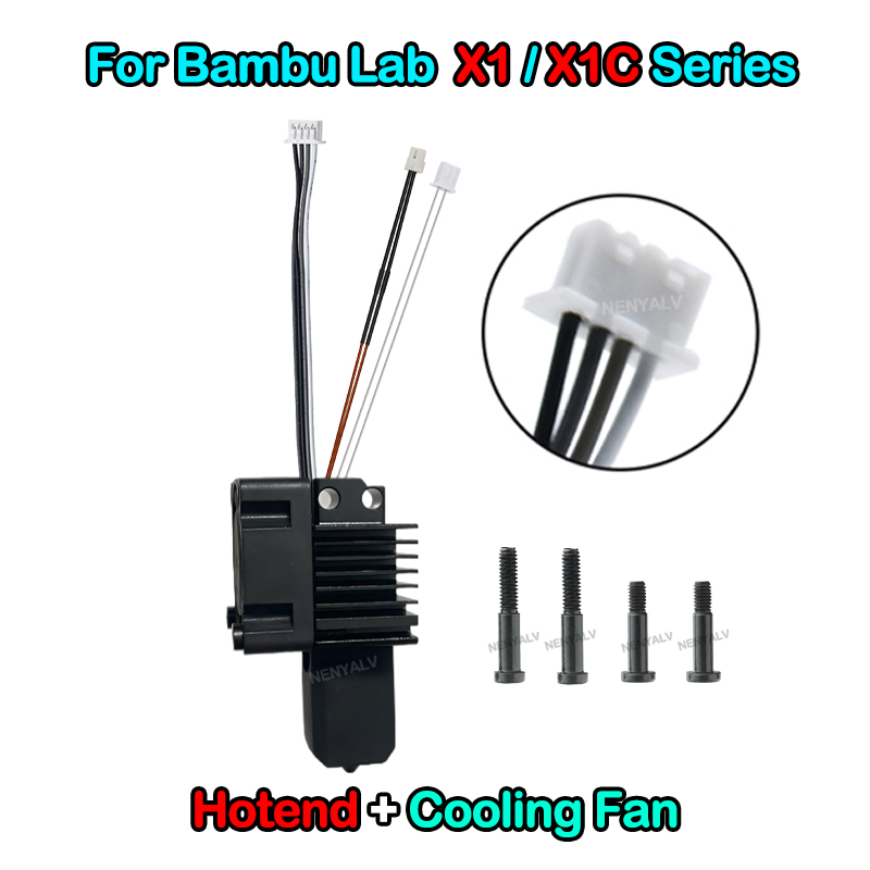 Bambu Lab X1/X1C/P1P/P1S Metal Hotend With Cooling Fan Hardened Brass Copper 0.2/0.4/0.6/0.8mm Nozzle 3D Printer: WHITE