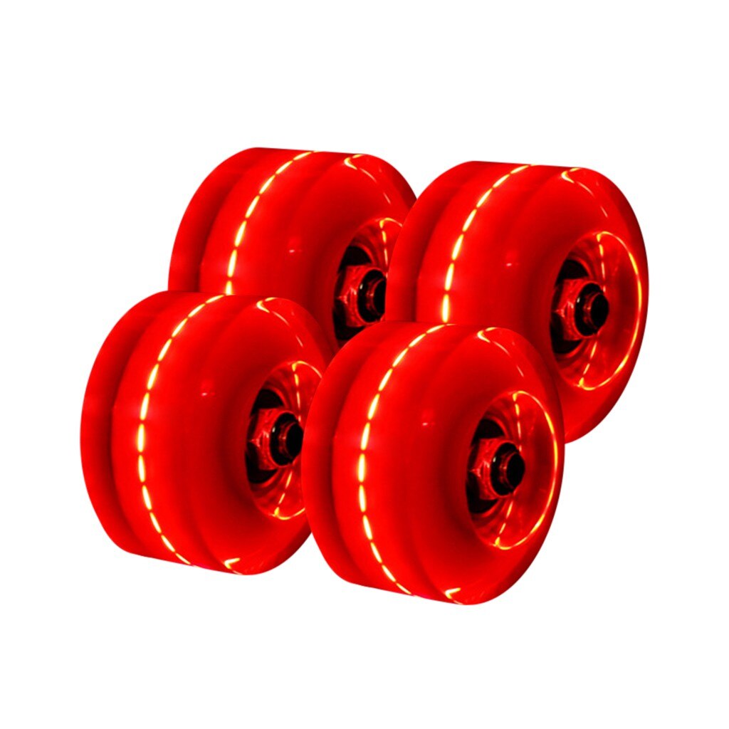 4PCS Durable Luminous Light Up Quad Roller Skate Wheels Sliding Roller blade Bearings Replacement Transparent Flashing Roller#g4: Rood