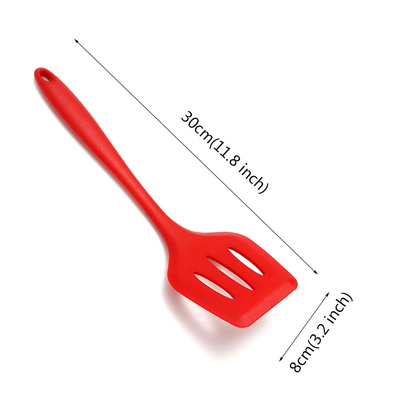1pc silikonredskapsset non-stick värmebeständig spateltång vändare skänkar set för matlagning köksredskap köksredskap bpa gratis: Röd slitsad vändare