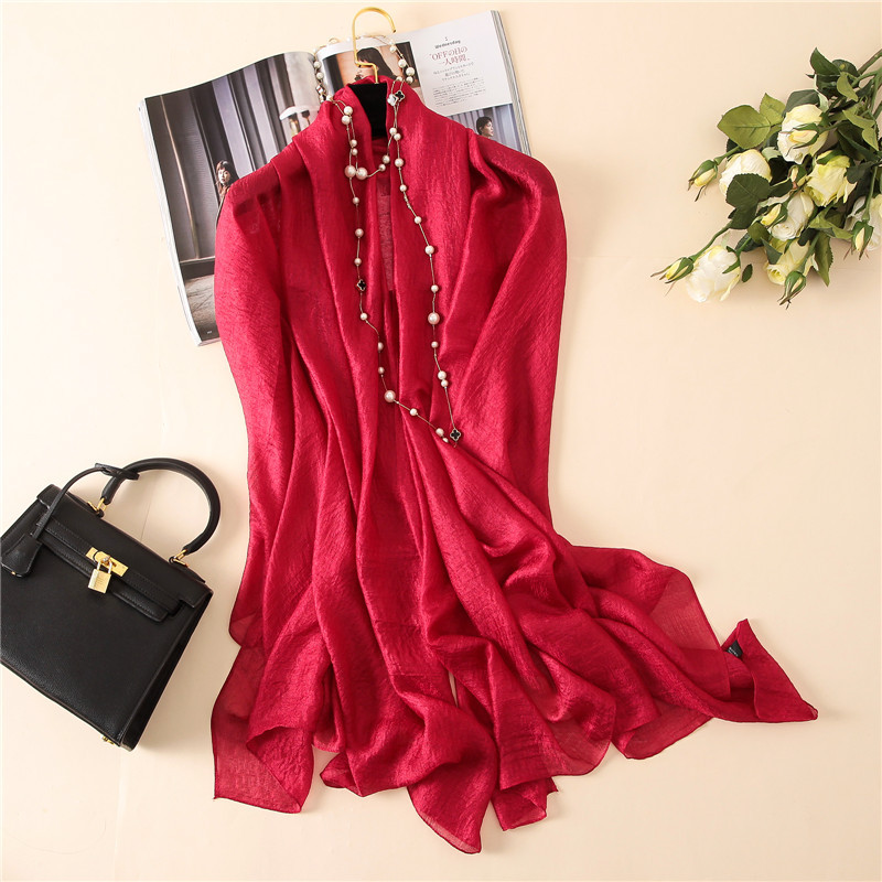 2023 de lujo bufanda de para mujer liso seda liné chales bufandas verano señora pañuelos Pashmina Foulard Hijab 180*90Cm: Rosa