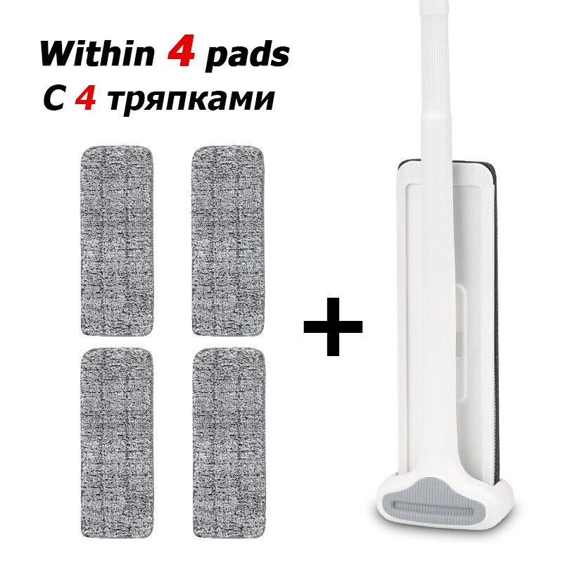 Magic Flat Mop Free Hand Washing Lazy Mop Squeeze Mop Automatic Spin 360 Rotating Wooden Floor Mop Household Cleaning Tool: 36cm with 4 pads