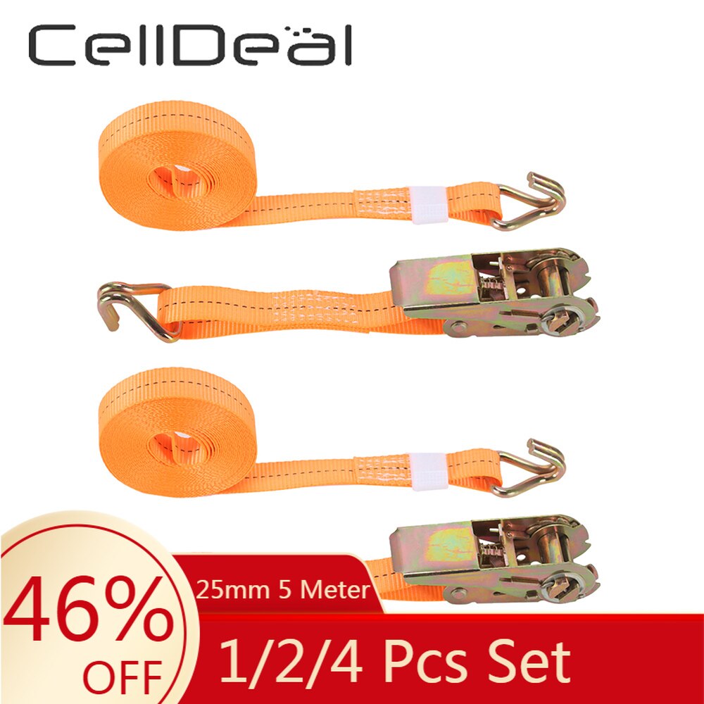 1/2/4Pcs 800KG Ratchet Straps Tie Down Claw Lorry Strap Lashing Polyester for Car motorcycle bike With Metal Buckle 25mm 5 Meter