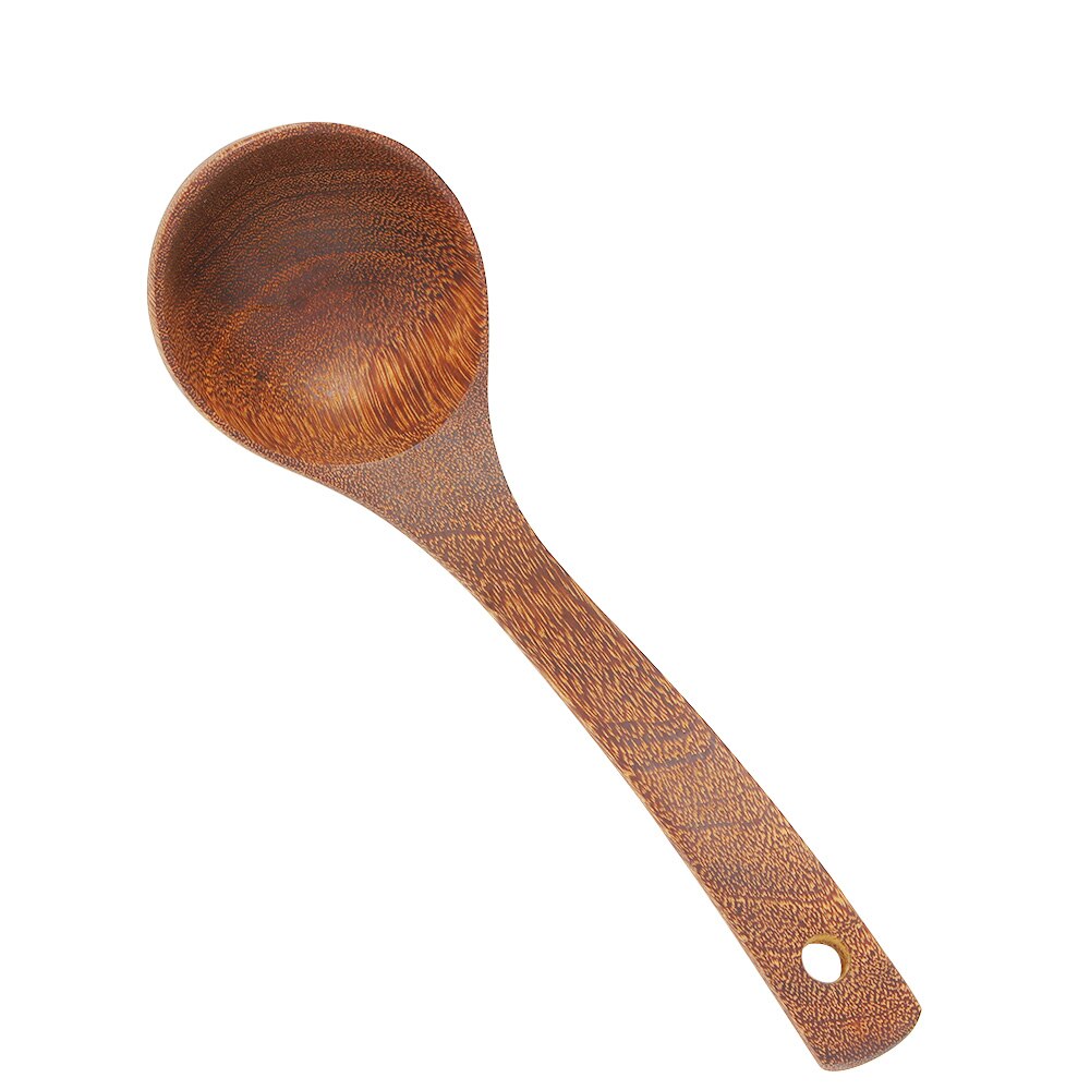 Juego de utensilios de cocina de madera, mango largo, espátula para arroz, cuchara para verduras, carne, cocina, pala, cucharas mezcladoras para sartén antiadherente, herramientas de cocina: D