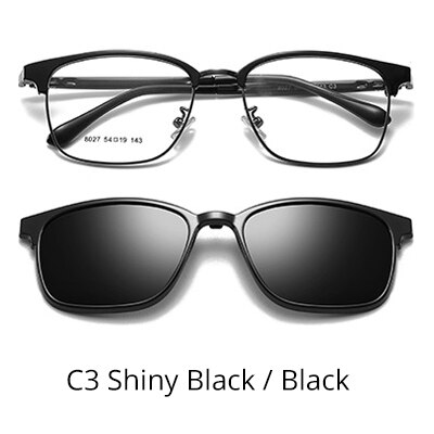 Ralferty 2 In 1 Gepolariseerde Zonnebril Magnetische Clip Op Sunglass Shades Mannen Lady Bril Optic Frame Z8027: C3 Shiny Black-Black