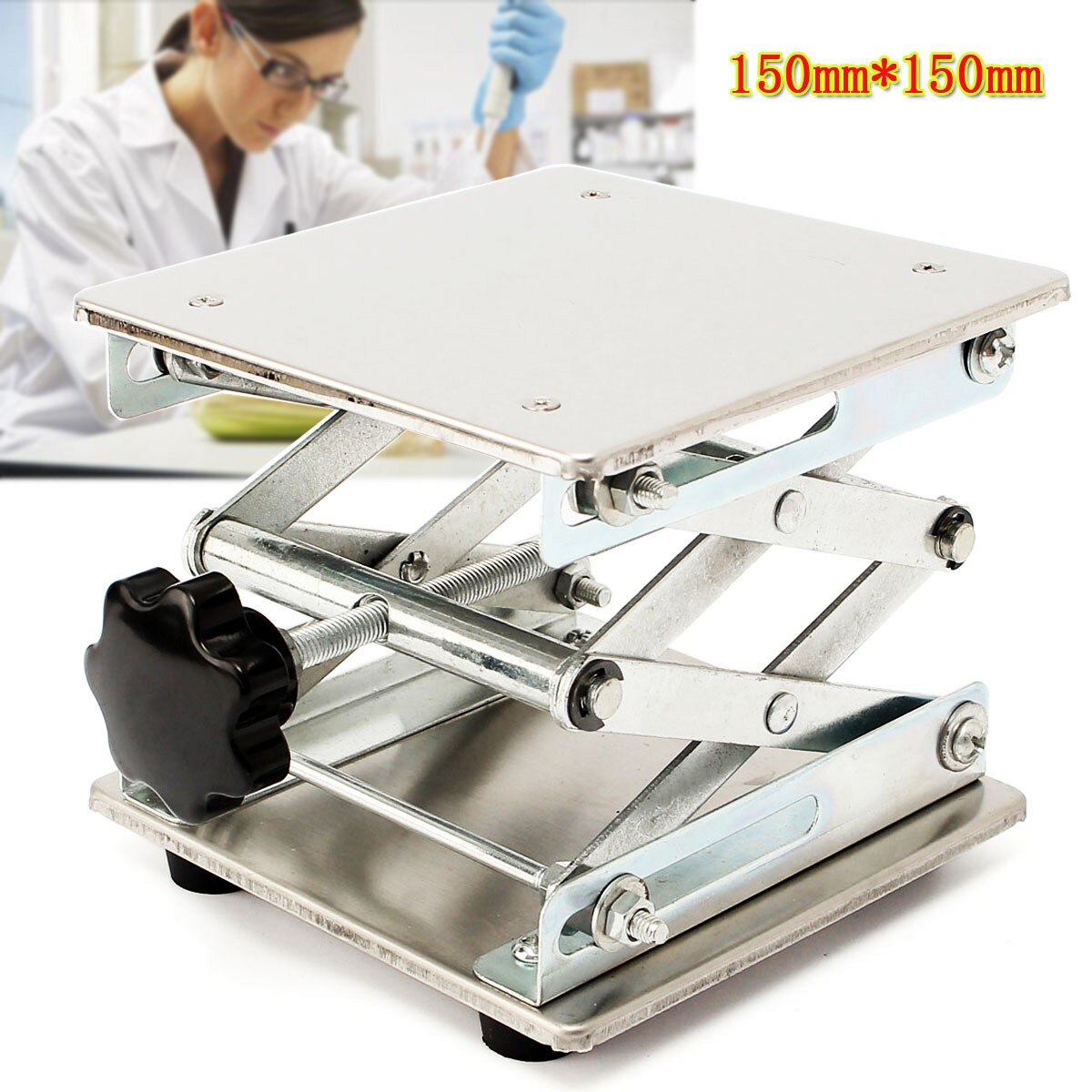 6" Stainless Steel Adjustable Lab Stand Table Rack Scissor Lab-Lift Lifter for Science Experiment Woodworking Benches