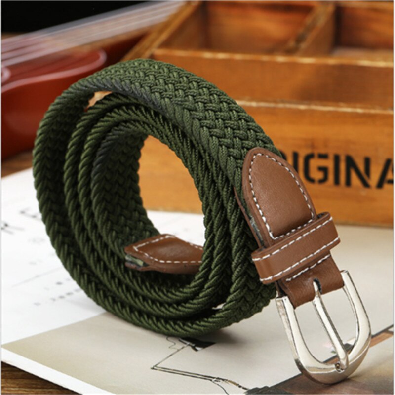 Correa de lona elástica trenzada para hombre y mujer, cinturón con hebilla, correas de cintura, juguetes para bebés y adultos: Verde militar