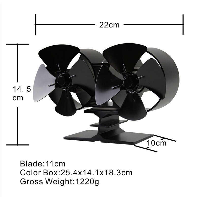 180-210 Double Heat Powered Stove Fan Wood Log Burner Fireplace 8 Blades Blower