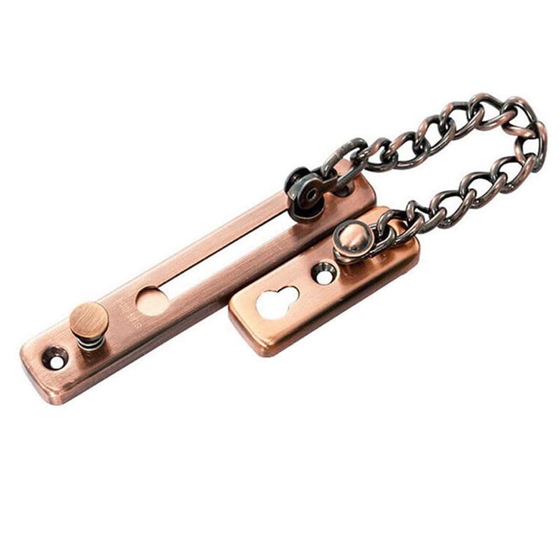 2 Pack Door Chain Lock, Security Chain Guard with Spring Anti Theft Press Lock, Polished Door Latch Red Bronze