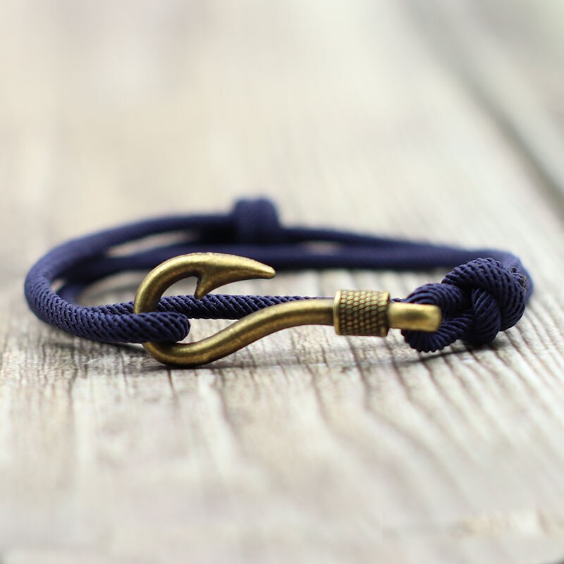 Vintage hameçon homme Bracelets accessoires mâle Double couche chanceux vin rouge Braslet tressé Bracelet réglable pour lui