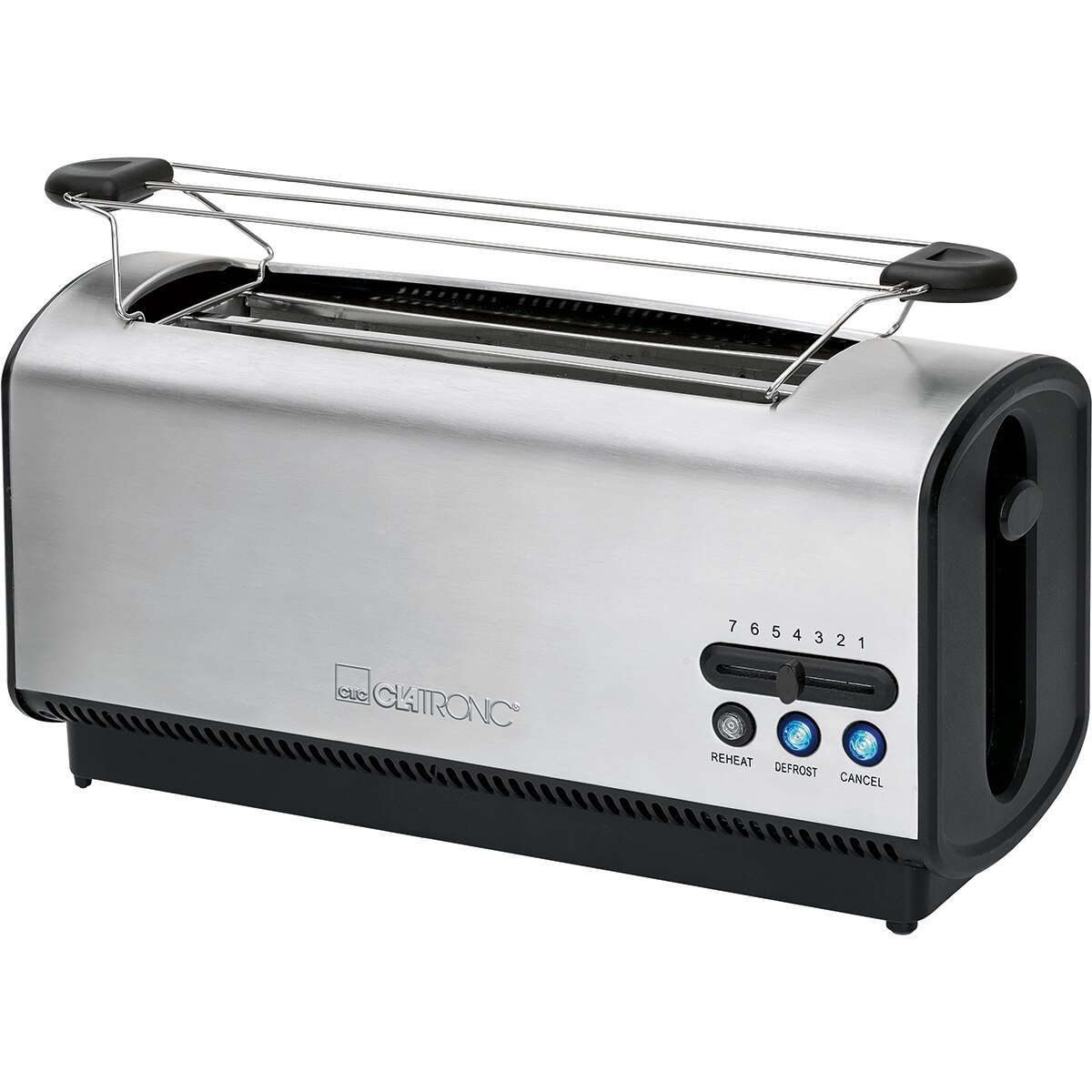 Clatronic TA 3687 Toaster Brot, 4 Scheiben weit Slot, getoastet eben Regler, 3 Funktionen, wärmt Rollen 1200W Silber-
