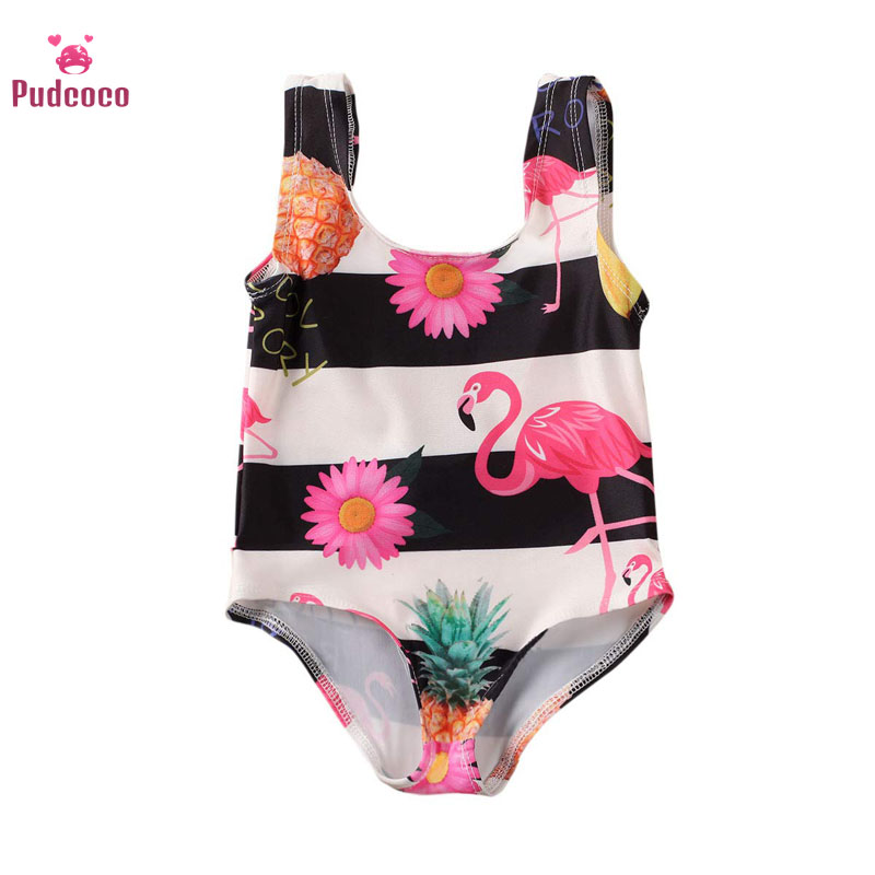 Sommer toddler baby pige tøj flamingo stribet badedragt badetøj svømning bikini badedragt tøj 2-6y