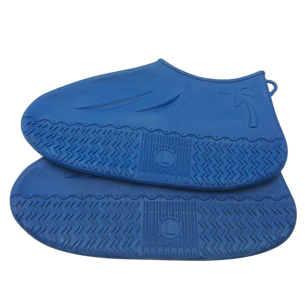 1 par gummi vandtætte regnsko dækker skridsikre genanvendelige gummistøvler overshoes udendørs regntæt vandreture skridsikker sko: Blå farve / M