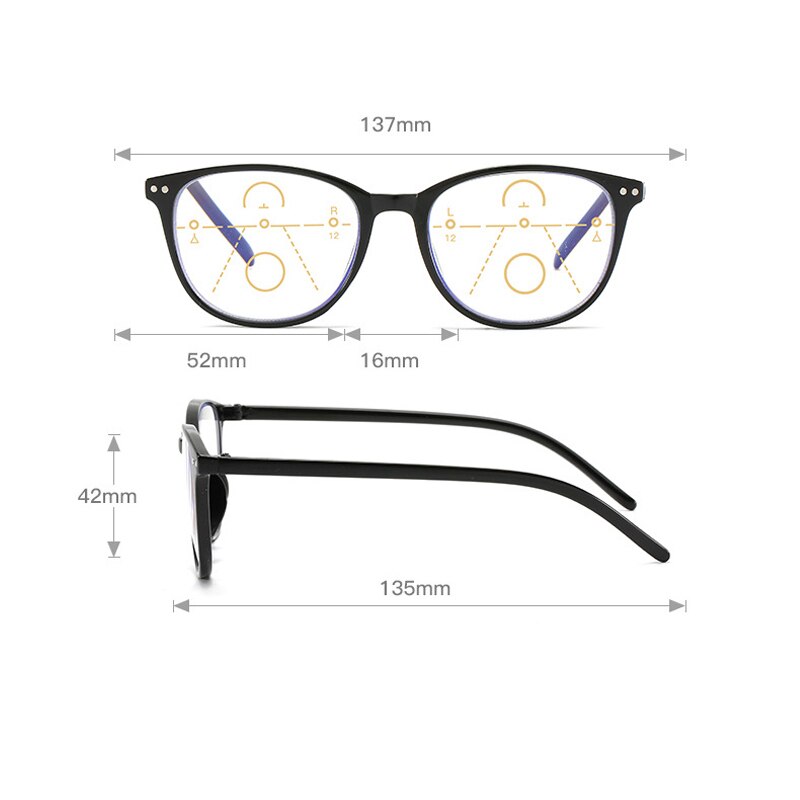 Elbru Anti-Blue Light Progressive Multi-Focus Reading Glasses Women Men Computer Big Frame Presbyopic Optical Eyeglasses +1 to+4