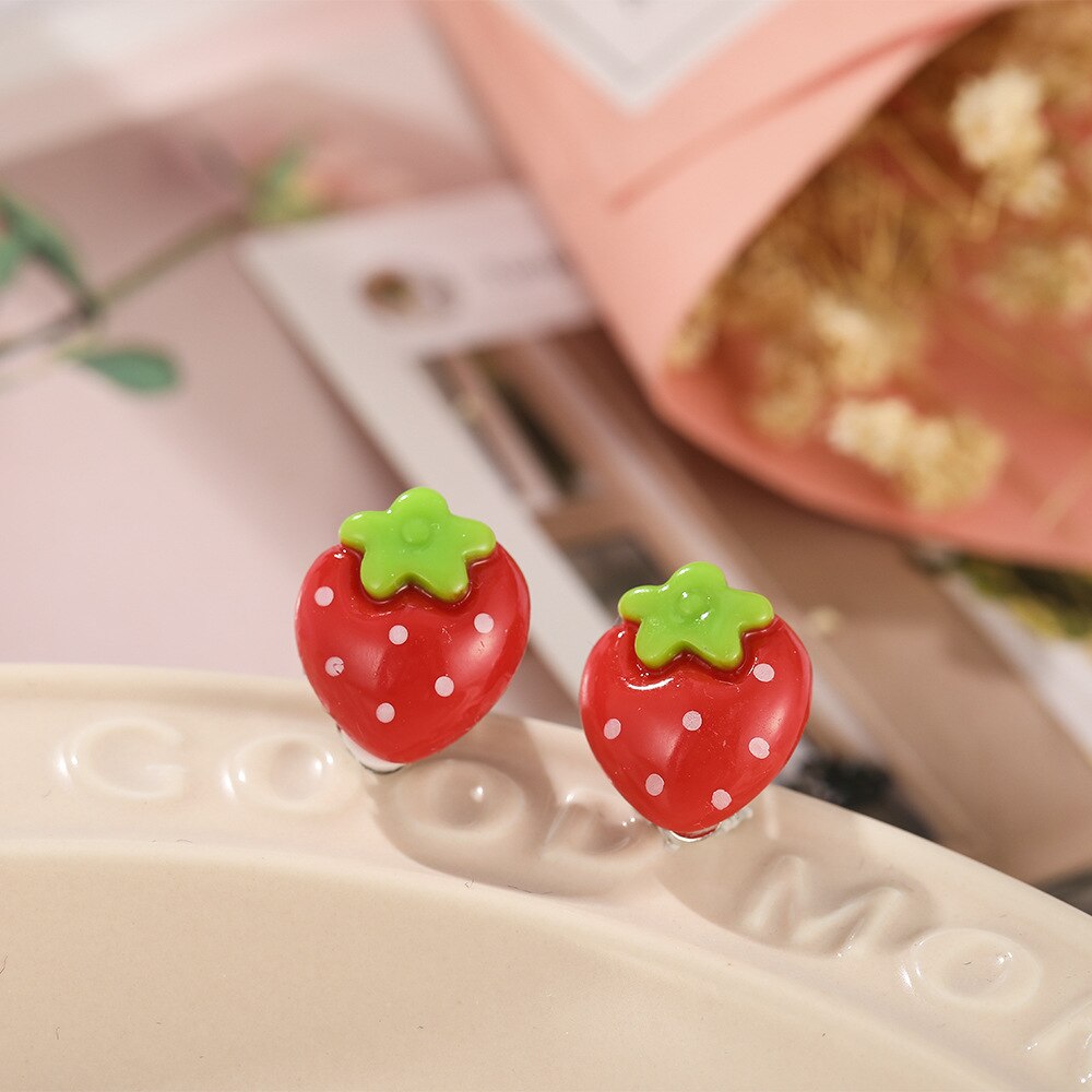Bambini Neonata Gioielli Bambini Simpatico animale Frutta Ciliegia Clip per orecchio in resina su regalo per feste forate Orecchini con fiori di cartone animato
