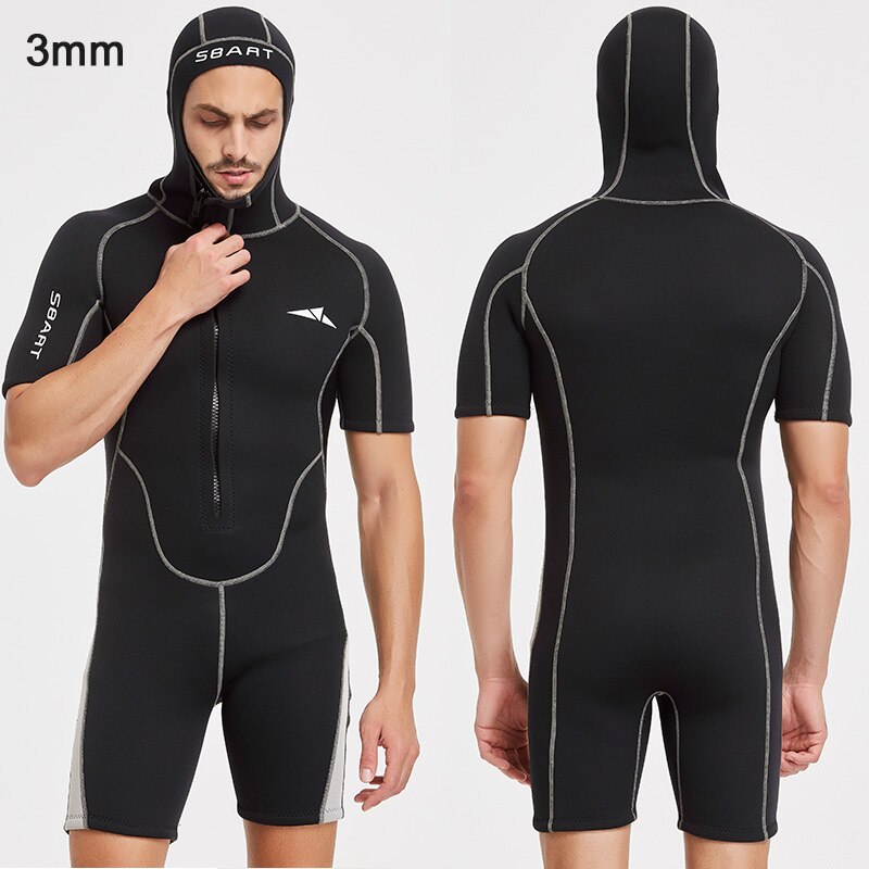 Herren-shorty-neoprenanzug, 3mm -tauchanzug, frontreißverschluss, kapuze, schnorcheln, surfen, kajakfahren, kanufahren, kaltwasser-neoprenanzüge: 1379a 3mm / M