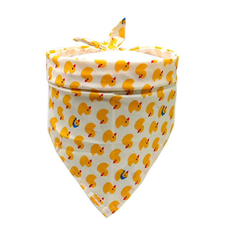 1Pc Bibs Cloth Pet Bandanas Dog Cat Neckerchief Cartoon Fruit Duckling Adjustable Cotton Saliva Triangle Scarf Summer: Duckling / M