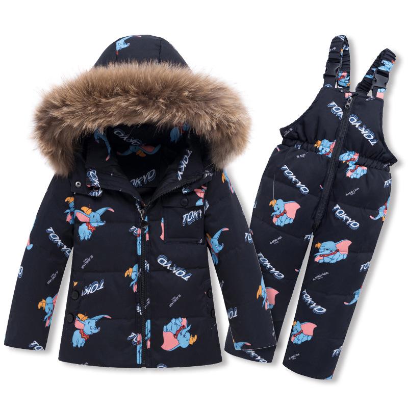 Abrigos de invierno rusos, Parkas con capucha de Dumbo de dibujos animados, mono infantil de piel de bebé, traje de nieve grueso, conjunto de ropa de nieve: Black / 4T