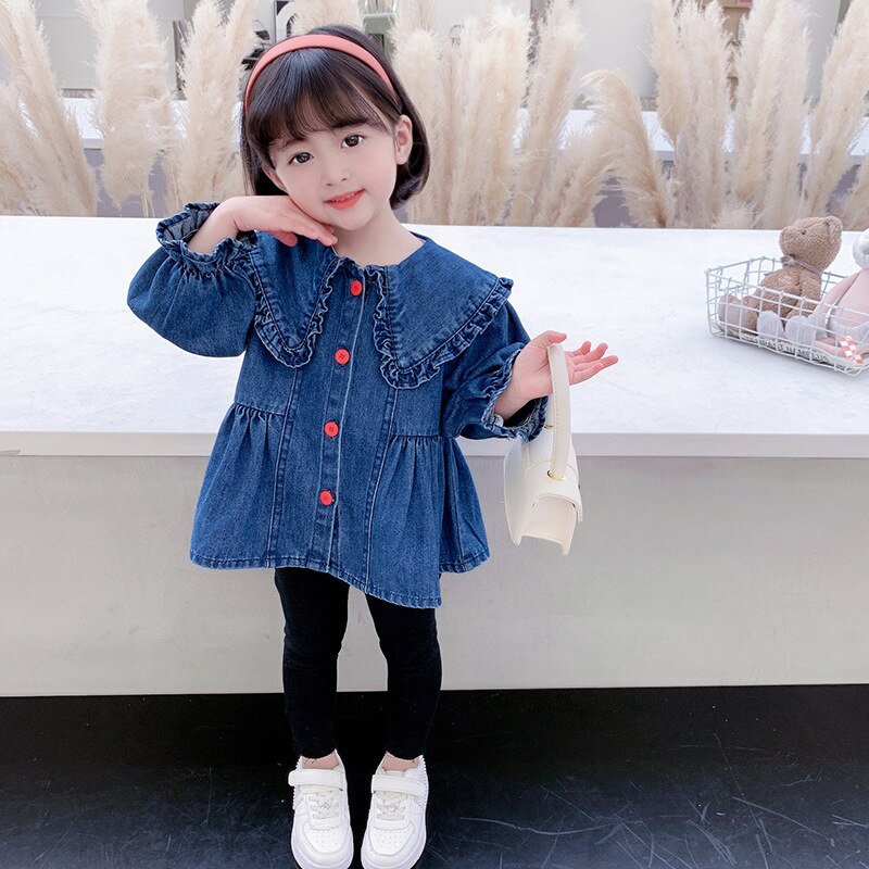 Primavera autunno bambini giacca Casual Top ragazze colletto per bambole Jean cappotti bambine Denim capispalla Costume per bambini 1-6Y: Beige / 12m
