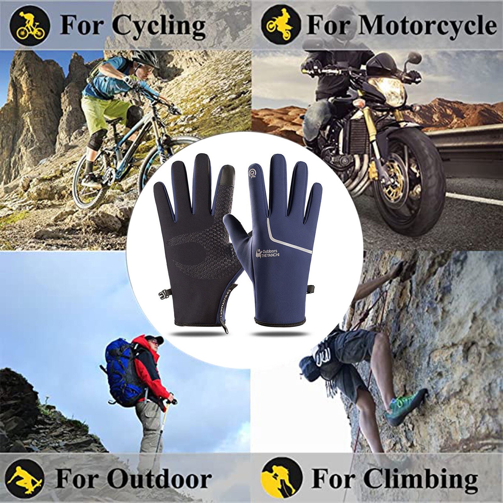 Cycling Gloves Full Finger Hiking Gloves Hiking Winter Gloves Waterproof Anti-Slip Thermal Gloves with Fleece for Biking Climb