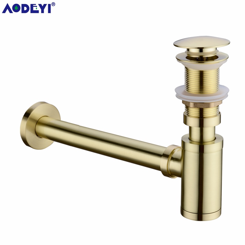 AODEYI Brass Basin Waste Drain Stopper Bathroom 1 1/4 Slotted Unslotted Pop-Up-Drain P-Trap with without Overflow