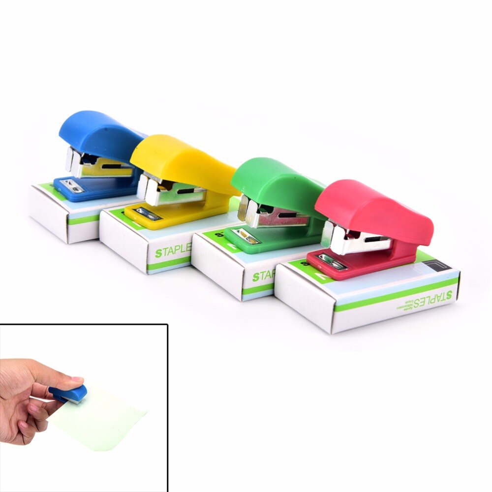 1set Mini Stapler Plastic Stationery Set Kawaii Stapler Paper Office Staples 4.7* 2.5cm