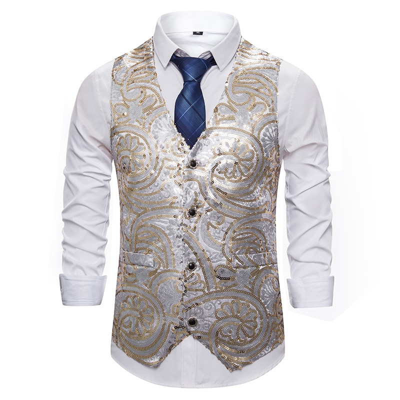 Herre skinnende gull paljett glitter pyntet vest bryllup prom slim fit vest mannlig gilet homme dj club scene sanger kostyme