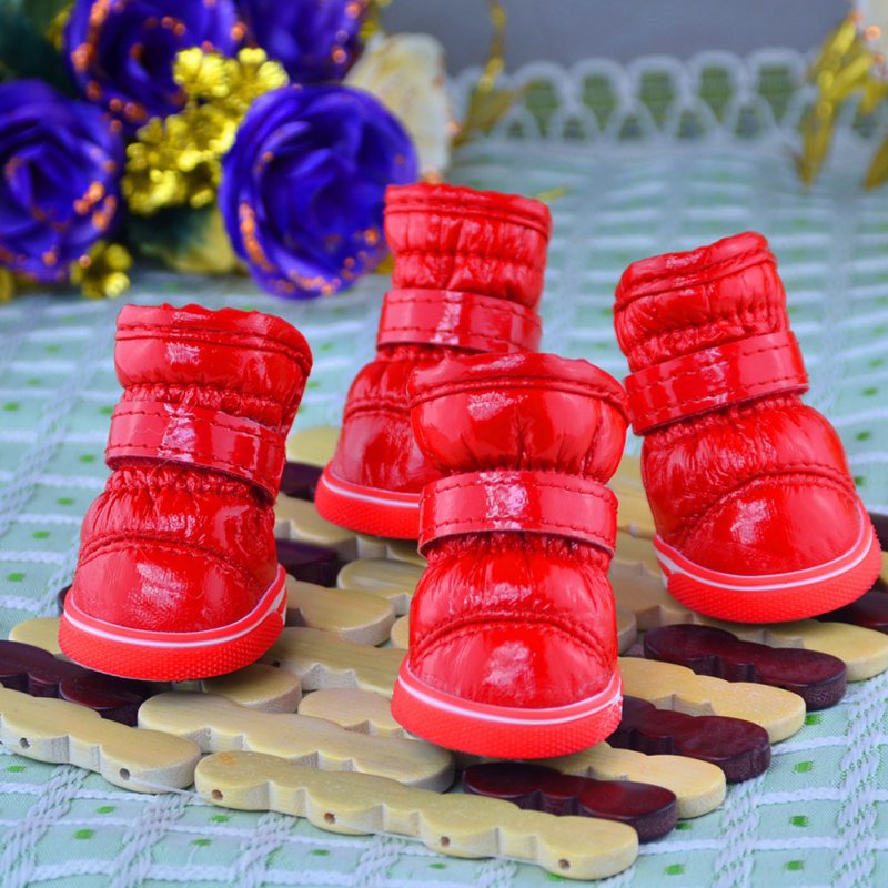 4 pièces/ensembles hiver chien chaussures de pluie imperméables pour petits chiens polaire chiot chaussures pour animaux de compagnie chien bottes de neige Chihuahua Yorkie Teddy Sho: XS / Rouge