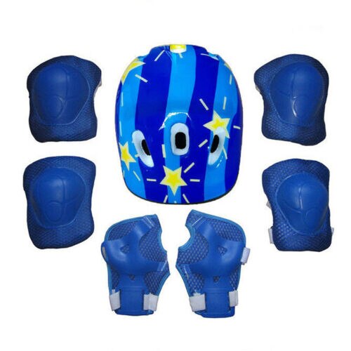 7PCS/set Children's Scooter Bike Helmet Knee Pads Elbow Pads Wrist Support Boys Girls Kids Knee & Elbow Pad Set For Cycling: Dark Grey