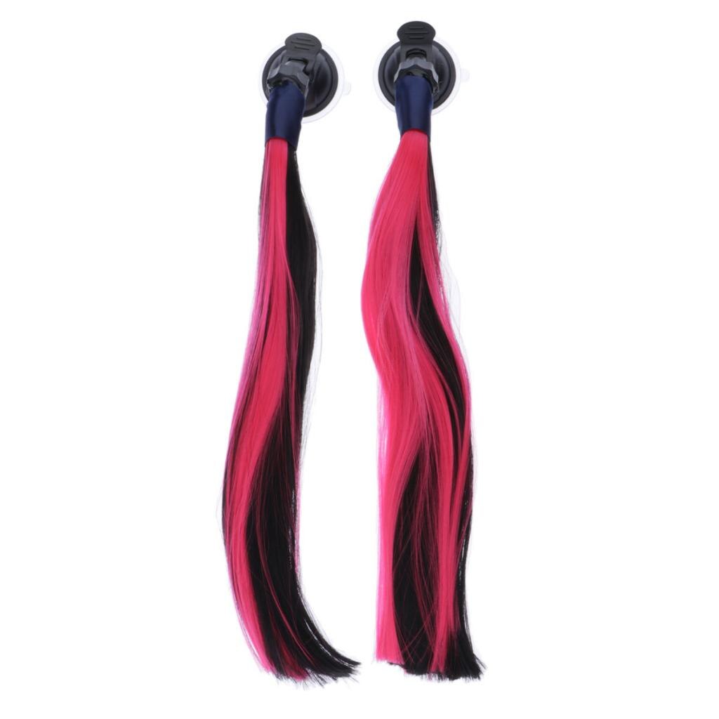 Casco de motocicleta DIY, peluca de pelo, cola de caballo, pelo liso con ventosa para Cosplay, paquete de cabello de 40cm: Black Pink