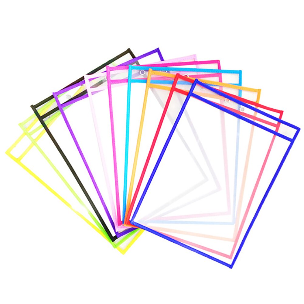 10x14 inch Dry Erase Pockets Worksheet Sleeve Ticket Holder Mixed Colors 20 Pack Drawing Board Dry Brush Bag File Pocket