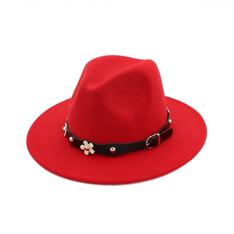 QBHAT European US Classic Wool Felt Fedora Trilby Hats Wide Brim Hat Autumn Winter Women Jazz Formal Cap Casual Gambler Hat: Red
