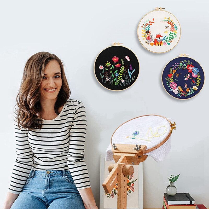 Drewniane, robić haftowania obręcz uchwyt obrót o 360 stopni regulowana podstawka biurowa przechodzić szew stojak, z haftem obręcz